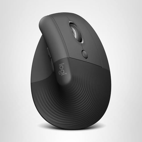Logitech Lift Vertical Ergonomic Mouse, Wireless, Bluetooth or Logi Bolt USB Receiver, Quiet clicks, 4 Buttons, Compatible with Windows/macOS/iPadOS, Laptop, PC - Graphite