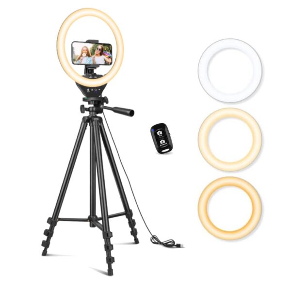 61-947b9ZDL Sensyne 10'' Ring Light with 50'' Extendable Tripod Stand, LED Circle Lights with Phone Holder for Live Stream/Makeup/YouTube Video/TikTok, Compatible with All Phones