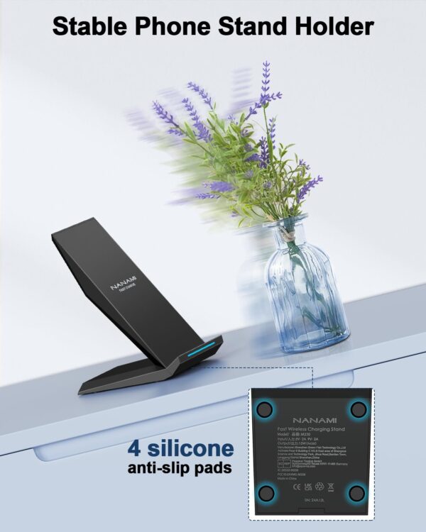611sDPlvv5L Fast Wireless Charger, NANAMI Wireless Charging Stand Compatible iPhone 17/17 Air/16/15/15 Pro/15 Plus/15 Pro Max/14/13, Nightstand Phone Charger Dock for Samsung Galaxy S26/S26+/S25/S24/S23/S22