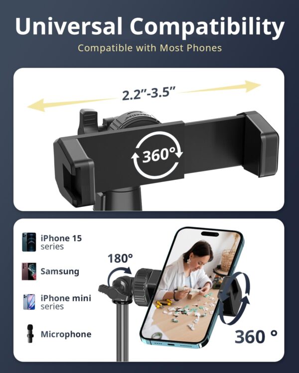 614dqvq5owL UBeesize 12'' LED Ring Light with 62'' Tripod Stand, Selfie Ring Light for Video Recording, Live Streaming, TikTok & YouTube, Compatible with iPhone & Android (Black)