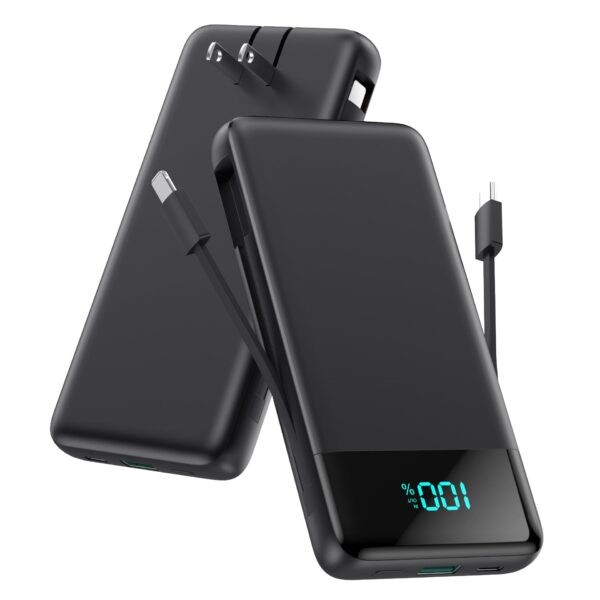 Portable Charger for iPhone with Built-in Cables and Wall Plug,Upgraded 13800mAh Fast Charging USB C Power Bank,4 Outputs Slim Travel Essential Battery Pack for iPhone 17/16/15/14/13,Galaxy,Android