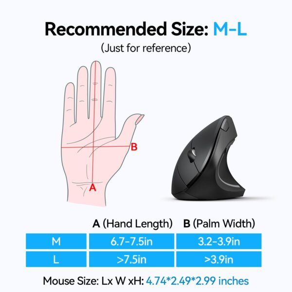 618nBCuUy4L TECKNET Ergonomic Mouse, Wireless Bluetooth Vertical Mouse, 4800 DPI Optical Tracking, 6 Adjustable DPI, Quiet Clicks, 2.4GHz with USB A Receiver, 12 Months Battery, 6 Buttons, Wide Compatibility