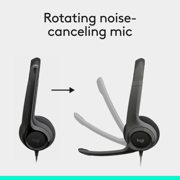 619EFuicPAL Logitech H390 Wired Headset for PC/Laptop, Stereo Headphones with Noise Cancelling Microphone, USB-A, in-Line Controls, Works with Chromebook - Black