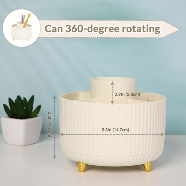 61DXdNY5YpL SKYDUE 360 Rotating Plastic Desk Pen Organizer with 5 Slots, Dual-Purpose Art Supply Pencil Cup for Office, School, Home