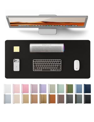 YSAGi Leather Office Desk Pad Protector, Large Mouse Pad, Non-Slip, PU Leather, Laptop Desk Blotter, Waterproof Writing Pad for Office and Home, Black, 23.6" x 13.8"