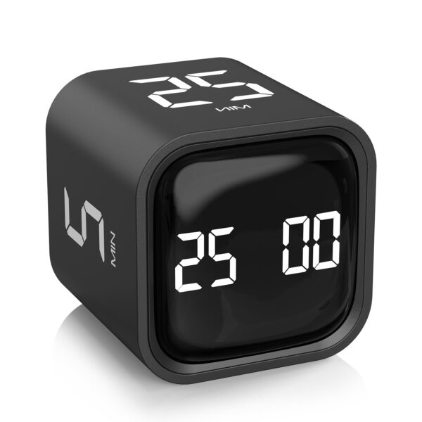 61Ig-ROPJFL Rotating Pomodoro Timer 5, 25, 10 50 Minutes Preset, Desk Productivity Flip Timer, ADHD Tool Cube Countdown Stopwatch, Vibration/High/Low Volume/Custom Modes, for Work, Study, Back to School, Kitchen