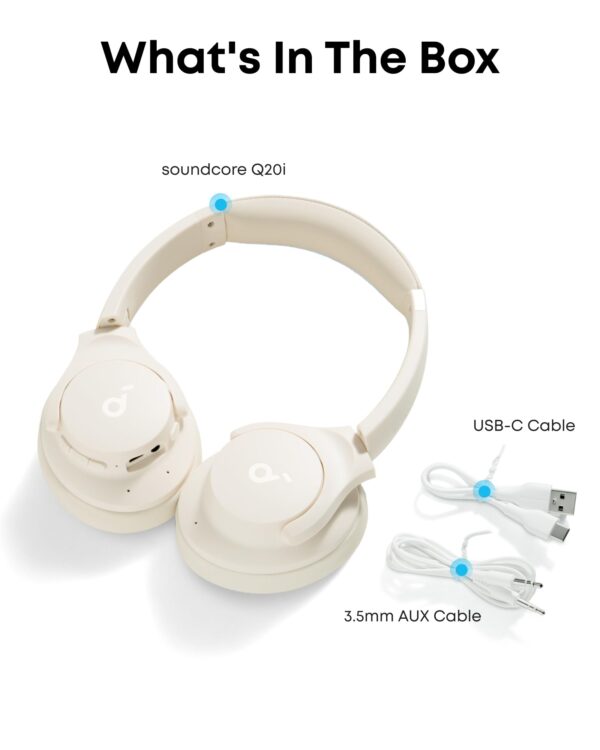 Soundcore by Anker Q20i Hybrid Active Noise Cancelling Headphones, Wireless Over-Ear Bluetooth, 40H Long ANC Playtime, Hi-Res Audio, Big Bass, Customize via an App, Transparency Mode (White)