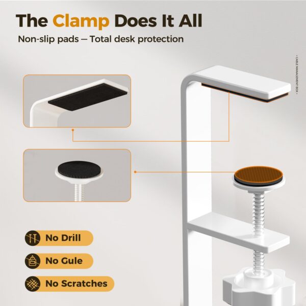 Under Desk Cable Management Tray White, Cinati Wire Organizers No Drill, Cable Tray with Clamp for Wire Management, Cord Organization Box for Office, Home - No Damage to Desk