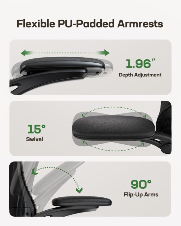 Marsail Ergonomic Office Chair: Office Desk Chair with High Back Mesh and Adjustable Lumbar Support Rolling Work Swivel Task Chairs with Wheel 3D Armrests and Headrest