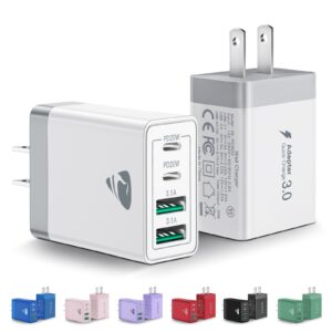 [2-Pack] USB C Wall Charger, 40W Fast USB C Charger Block, 4-Port PD Power Adapter + QC Wall Plug Multiport Type C Charging Block Cube Compatible with iPhone 16 15 14 13 12 11 Pro Max XR XS 8, Samsung