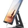 Lamicall Adjustable Cell Phone Stand, Desk Phone Holder, Cradle, Dock, Compatible with iPhone 17 16 15 14 Air Plus Pro Pro Max 13 12 X XS, 4-8" Phones, Office Accessories Gifts, All Smartphone, Black