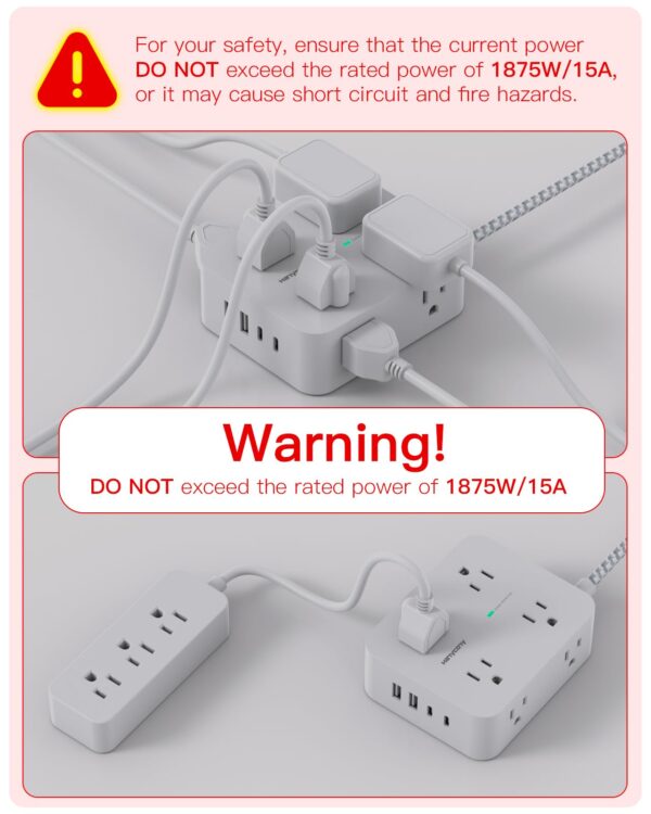 Surge Protector Power Strip - HANYCONY 8 Outlets 4 USB (2 USB C) Charging Ports, Multi Plug Outlet Extender, 5Ft Braided Extension Cord, Flat Plug Wall Mount Desk Charging Station for Home Office ETL