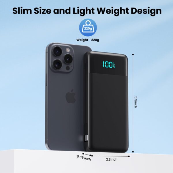 Portable Charger for iPhone with Built-in Cables and Wall Plug,Upgraded 13800mAh Fast Charging USB C Power Bank,4 Outputs Slim Travel Essential Battery Pack for iPhone 17/16/15/14/13,Galaxy,Android