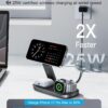 3-in-1 Charging Station for Apple Device, Qi2 25W Certified Magnetic Wireless Foldable Fast Charger Stand Compatible with MagSafe for iPhone 17e/17/16/15/14/13/12/Air Series, Apple Watch & AirPods