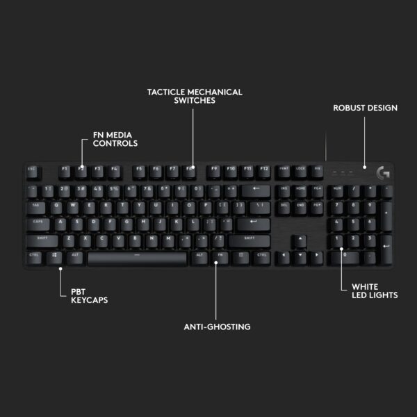 Logitech G413 SE Full-Size Mechanical Gaming Keyboard - Backlit Keyboard with Tactile Mechanical Switches, Anti-Ghosting, Compatible with Windows, macOS - Black Aluminum