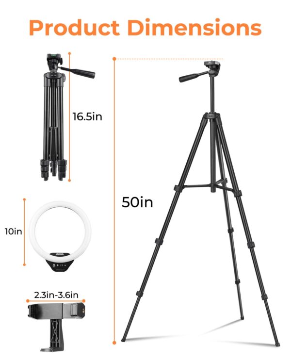 61leTTYAFIL Sensyne 10'' Ring Light with 50'' Extendable Tripod Stand, LED Circle Lights with Phone Holder for Live Stream/Makeup/YouTube Video/TikTok, Compatible with All Phones