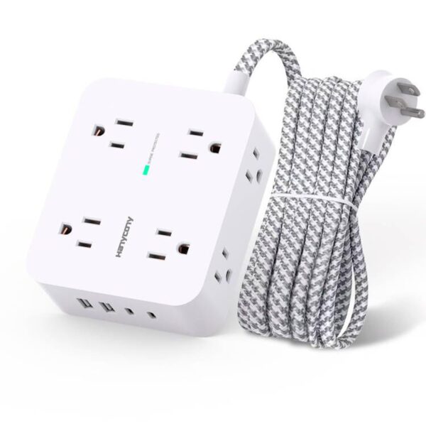 Surge Protector Power Strip - HANYCONY 8 Outlets 4 USB (2 USB C) Charging Ports, Multi Plug Outlet Extender, 5Ft Braided Extension Cord, Flat Plug Wall Mount Desk Charging Station for Home Office ETL