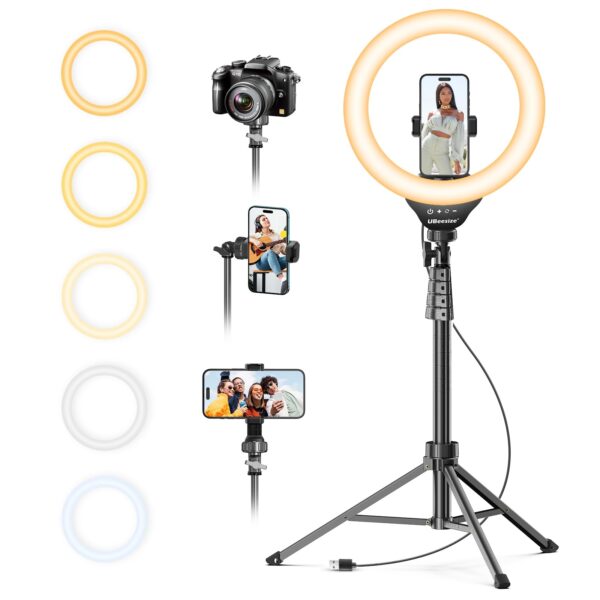 61tKCv30rNL UBeesize 12'' LED Ring Light with 62'' Tripod Stand, Selfie Ring Light for Video Recording, Live Streaming, TikTok & YouTube, Compatible with iPhone & Android (Black)