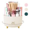 61yhHuVQp4L SKYDUE 360 Rotating Plastic Desk Pen Organizer with 5 Slots, Dual-Purpose Art Supply Pencil Cup for Office, School, Home