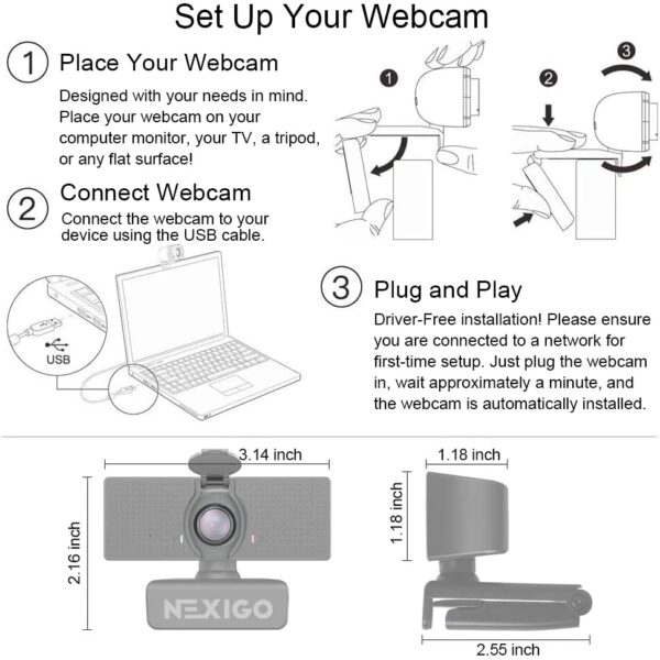 61zbeOGVkPL NexiGo N60 1080P Webcam with Microphone, Software Control & Privacy Cover, USB HD Computer Web Camera, Plug and Play, for Zoom/Skype/Teams, Conferencing and Video Calling
