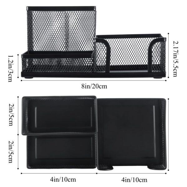 M&G Mesh Pen Holder Desk Organizers Pencil Holder for Desk Black, 3 Compartments Metal Office Supply Organizer with Sticky Notes Holder for School Home Office