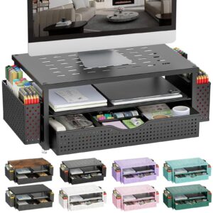 gianotter Desk Organizers and Accessories, Monitor Stand with Drawer and 2 Pen Holder, Desktop Organizer Suitable for Offices and Dormitories (Black)