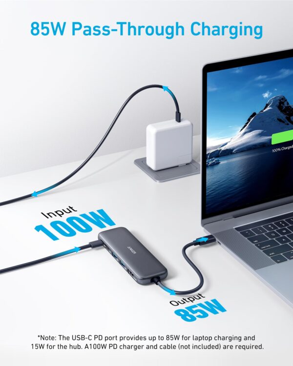 716J25085DL Anker USB C Hub, 5-in-1 USBC to HDMI Splitter with 4K Display, 1 x Powered USB-C 5Gbps & 2×Powered USB-A 3.0 5Gbps Data Ports for MacBook Pro, MacBook Air, Dell and More