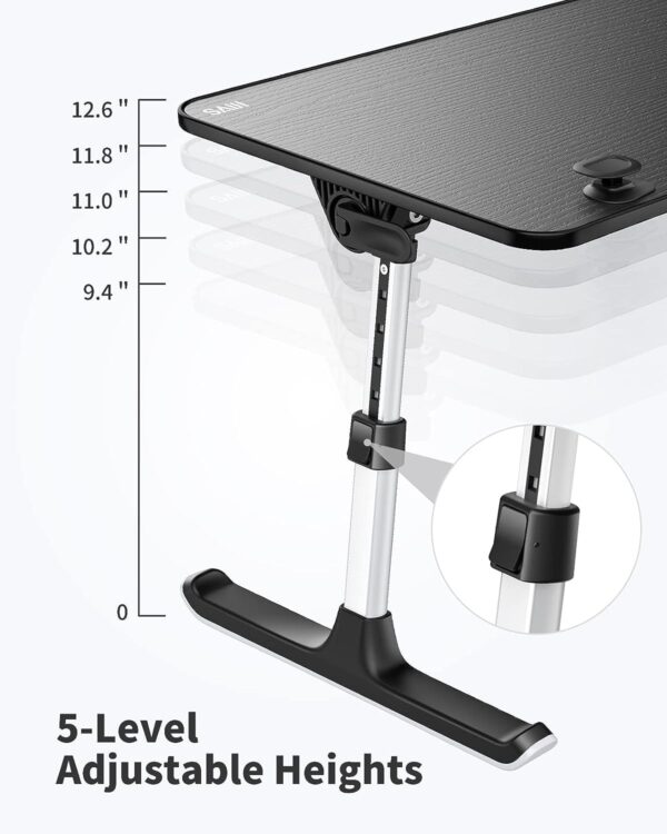 716ic80SskL SAIJI Height & Angle Adjustable Laptop Stand for Bed, Lap Desk Bed Tray Table, Light Weight Foldable Portable Laptop Table for Couch Sofa Chair Floor Desk for Adults, Kids (52*30cm Black)