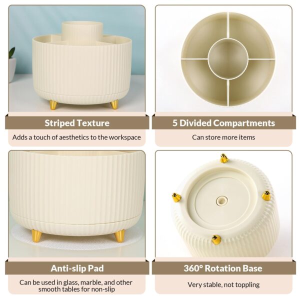 717KegI5VKL SKYDUE 360 Rotating Plastic Desk Pen Organizer with 5 Slots, Dual-Purpose Art Supply Pencil Cup for Office, School, Home