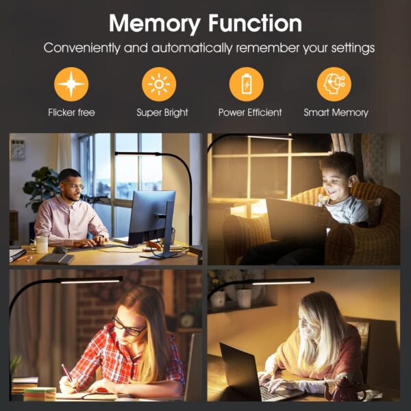 717T5oeGrHL Voncerus LED Desk Lamp with Clamp, Eye-Caring Clip on Lights for Home Office, 3 Modes 10 Brightness, Long Flexible Goose-Neck, Metal, Swing Arm Architect Task Table Lamps with USB Adapter, Black