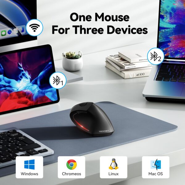717VRaQazSL TECKNET Ergonomic Mouse, Wireless Bluetooth Vertical Mouse, 4800 DPI Optical Tracking, 6 Adjustable DPI, Quiet Clicks, 2.4GHz with USB A Receiver, 12 Months Battery, 6 Buttons, Wide Compatibility