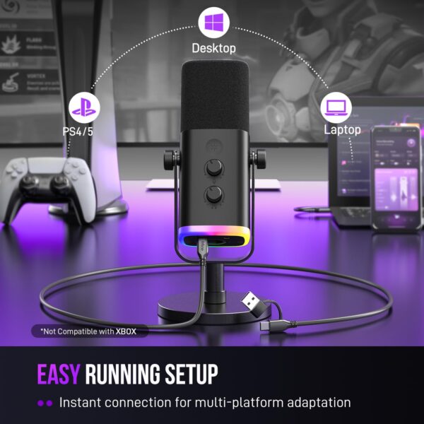 718VP+p+RVL FIFINE USB/XLR Dynamic Microphone for Podcast Recording, PC Computer Gaming Streaming Mic with RGB Light, Mute Button, Headphones Jack, Desktop Stand, Vocal Mic for Singing YouTube-AmpliGame AM8