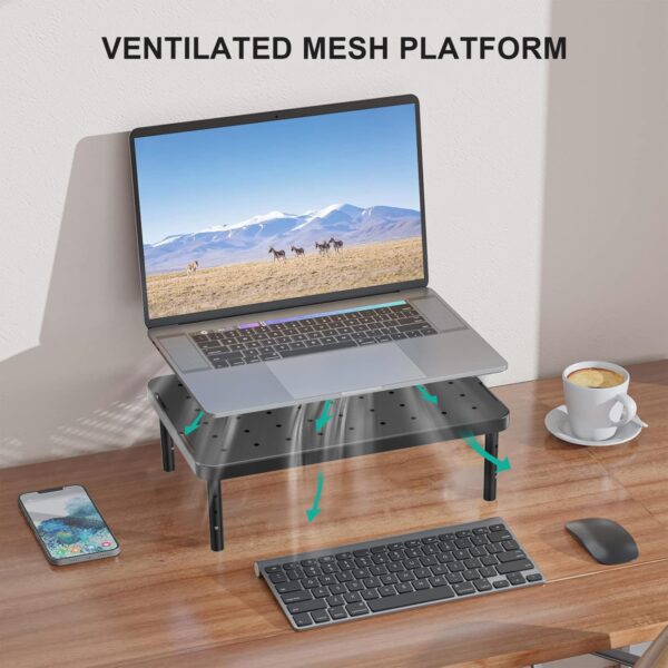 718jCZhr1vL WALI Computer Monitor Stand for Desk, Adjustable Laptop Riser, Desk Monitor Stand Underneath Storage for Office, School Supplies (PTT001-B), 1 Pack, Black