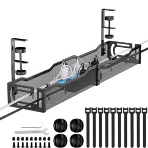 Mzmaxy Cable Management, 25'' Cable Management Under Desk No Drill, Metal Cord Organizer with Clamp for Standing Desk, Cable Organizer for Home Office, Black