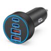 [4 in 1] USB C Car Charger, 4-Port 90W Super Fast Charging Cigarette Lighter Adapter, Dual 45W USBC & USB-A Multiport Car Phone Charger Accessories for iPhone 17 16 15 14 13 12, iPad, Galaxy, Tablet