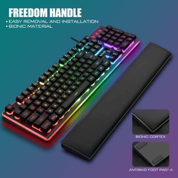 71EqMdQteQL RedThunder K10 Wired Gaming Keyboard and Mouse and Wrist Rest Combo, RGB Backlit, Mechanical Feel Anti-ghosting Keyboard + 7D 7200 DPI Mice+Soft Leather Wrist Rest 3 in 1 PC Gamer Accessories(Black)