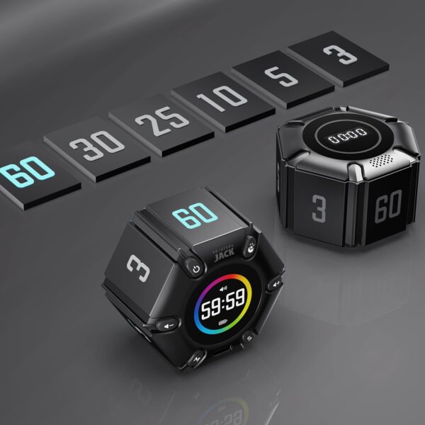 Jack Pomodoro Timer - Productivity Cube, Visual Focus Timer, Mute & Vibration & Adjustable Sound Alert, for Office, ADHD, Study, Work, 3/5/10/25/30/60min & Custom Countdown - Black