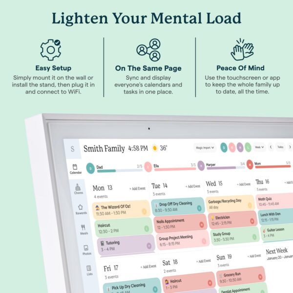 71Fzrwcv+4L Skylight Calendar: 15-inch Wall Planner Digital Calendar & Chore Chart, Smart Touchscreen Interactive Display for Family Schedules – Wall Mount Included, Great for Organizing Your 2026 Calendar