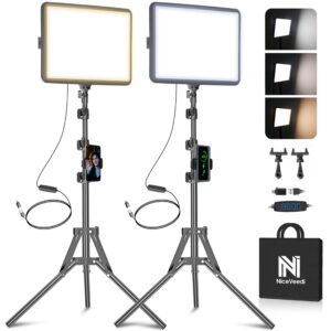 2-Pack LED Video Light Kit, NiceVeedi Studio Light, 2800-6500K Dimmable Photography Lighting Kit with Tripod Stand&Phone Holder, 73" Stream Light for Video Recording, Game Streaming, YouTube