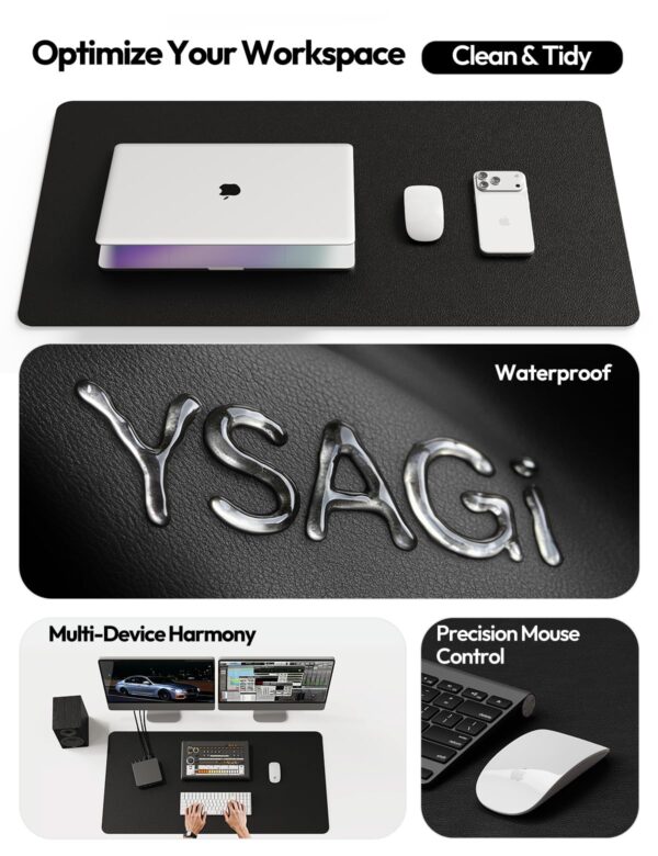 YSAGi Leather Office Desk Pad Protector, Large Mouse Pad, Non-Slip, PU Leather, Laptop Desk Blotter, Waterproof Writing Pad for Office and Home, Black, 23.6" x 13.8"