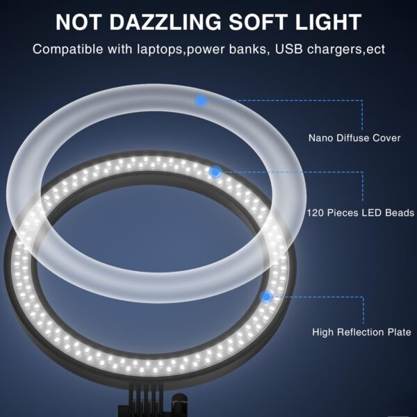 Desk Ring Light with Stand - 10.5'' Desktop Ring Light with Phone Holder for Video Recording, Circle Light for Computer Zoom Meeting Video Conference Lighting Video Calls Podcast Streaming