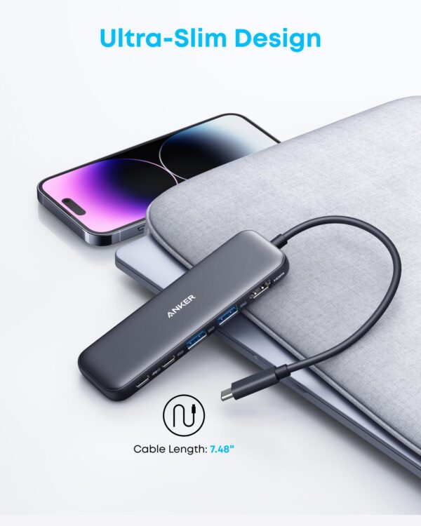 71MqFWL0M8L Anker USB C Hub, 5-in-1 USBC to HDMI Splitter with 4K Display, 1 x Powered USB-C 5Gbps & 2×Powered USB-A 3.0 5Gbps Data Ports for MacBook Pro, MacBook Air, Dell and More