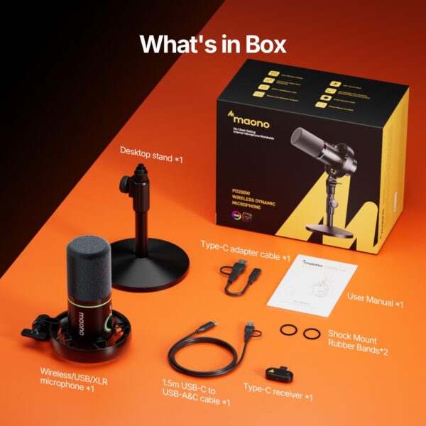 71MqvH9FeiL MAONO PD200W Hybrid Wireless Podcast Microphone for PC, Dynamic XLR USB Mic with Desktop Stand, Software, Noise Cancellation, for Vocal Recording, Streaming, Content Creation, Home Studio, Voiceover