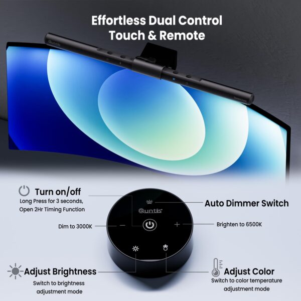 71Mrf31yJdL Quntis Computer Monitor Lamp, Screen Monitor Light Bar for Eye Caring, USB Reading LED Task Lamp with Auto-Dimming, Dimmable Light Bar, Touch Control, No Glare Space Saving Home Office Desk Lamps