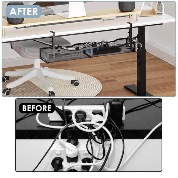 71OILWMgr5L Mzmaxy Cable Management, 25'' Cable Management Under Desk No Drill, Metal Cord Organizer with Clamp for Standing Desk, Cable Organizer for Home Office, Black