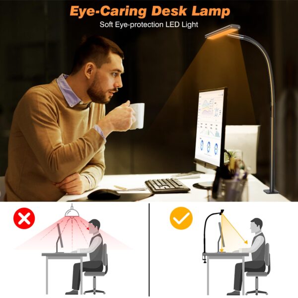 71PBlKnmZNL Airlonv LED Desk Lamp for Office Home, Eye-Caring Desk Light with Stepless Dimming Adjustable Flexible Gooseneck, 10W USB Adapter Desk Lamp with Clamp for Reading, Study, Workbench (Black)
