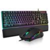 71RyPHQp6ML RedThunder K10 Wired Gaming Keyboard and Mouse and Wrist Rest Combo, RGB Backlit, Mechanical Feel Anti-ghosting Keyboard + 7D 7200 DPI Mice+Soft Leather Wrist Rest 3 in 1 PC Gamer Accessories(Black)