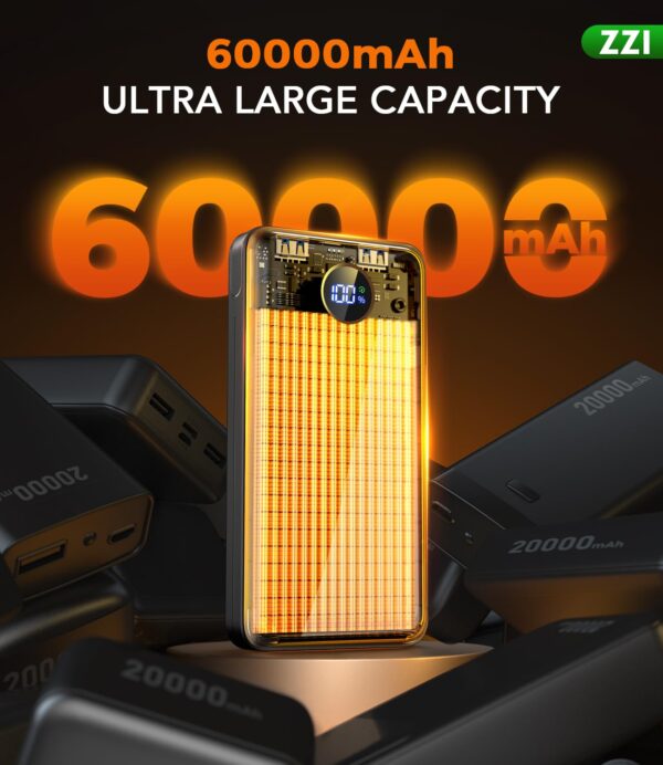 71SL3eqWM+L Portable Charger Power Bank, 60000mAh Battery Pack with 3 in 1 USB-C/iOS/Micro-USB Cable, 22.5W Fast Charging Portable Phone Charger, Travel Camping Essential Powerbank for iPhone 17/16 Samsung,Ebony