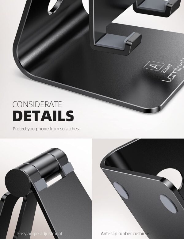 Lamicall Adjustable Cell Phone Stand, Desk Phone Holder, Cradle, Dock, Compatible with iPhone 17 16 15 14 Air Plus Pro Pro Max 13 12 X XS, 4-8" Phones, Office Accessories Gifts, All Smartphone, Black