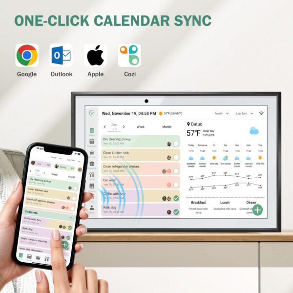 RROSKY WiFi Digital Calendar Smart Family Planner,Chore Charts, Achievement Rewards, AI Meal Planning, Smart Touchscreen Interactive Display for Schedules and Cloud Photo Desk Bases, Gifts for Women Men, Gifts for Mom Dad, 10.1'' Black